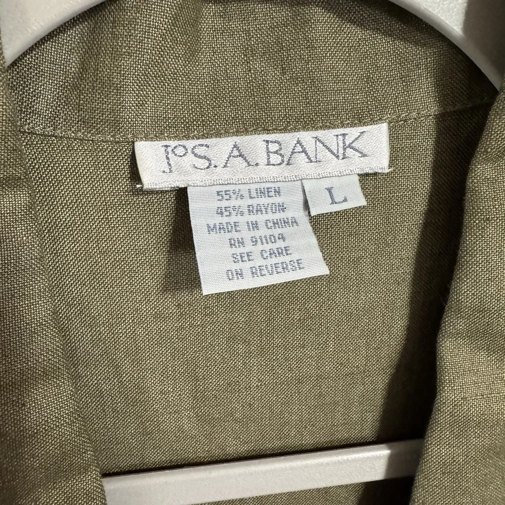 Linen Blend Button Down Sleeveless Olive Shirt - Picture 5 of 10